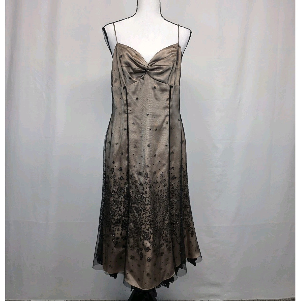 Y2k Papell Boutique Evening Midi Dress Size S Mesh Beaded Fairy Whimsigoth 3315
